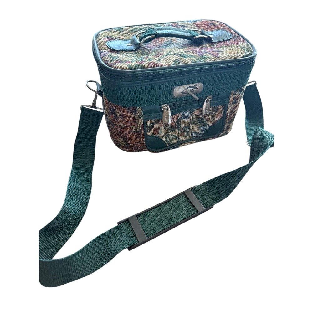 JIO Floral Tapestry Train Case Vintage Cottagecore Green‎ Makeup Travel Bag